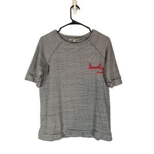 Ann Taylor LOFT Striped Cotton Knit Graphic Top Black White Women Size Medium